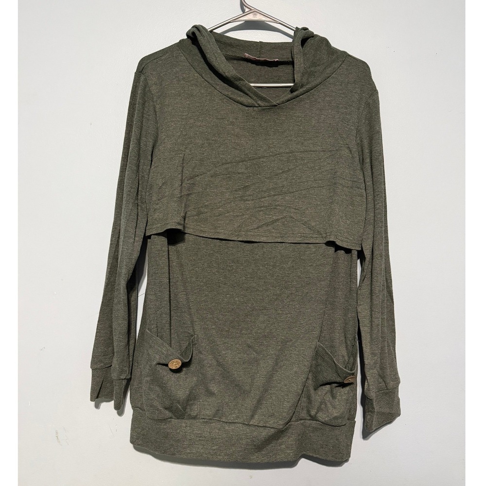 Joymom Women's M Maternity Nursing Hoodie Olive Green Long Sleeve Breastfeeding